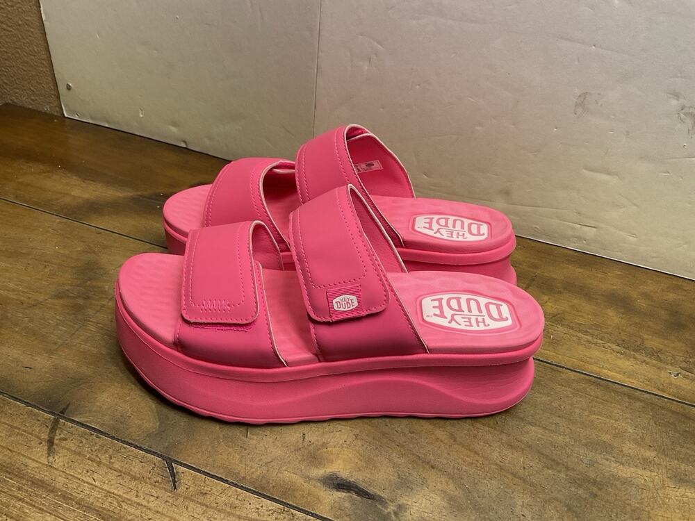 Hey Dude Delray Slide Mono Electric Pink Platform Sandals Women’s Size 9